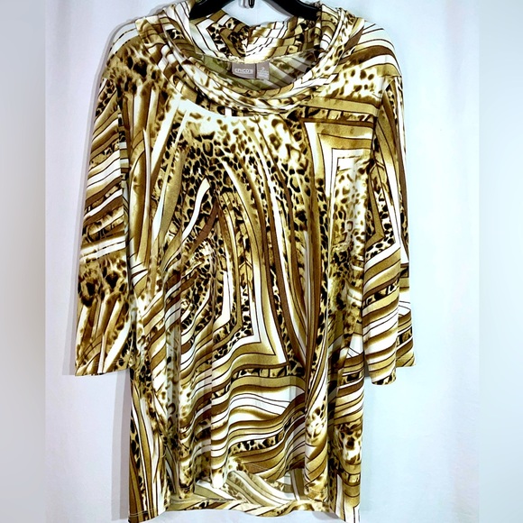 Chico’s Animal Print CowlNeck Tunic Sz. 2.  01011 - Picture 1 of 7